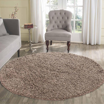 Oxford OXF00 Plain Plush Soft Stain-Resistant Textured Polypropylene Shaggy Dark Beige Round Rug-Desire Rugs-Rug Love - The Most Loved Rug Store